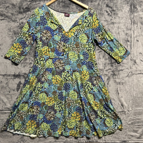 Salaam Dresses & Skirts - Salaam‎ Women's Large Floral Dress Pockets Stretch Colorful 3/4 Sleeve V Neck